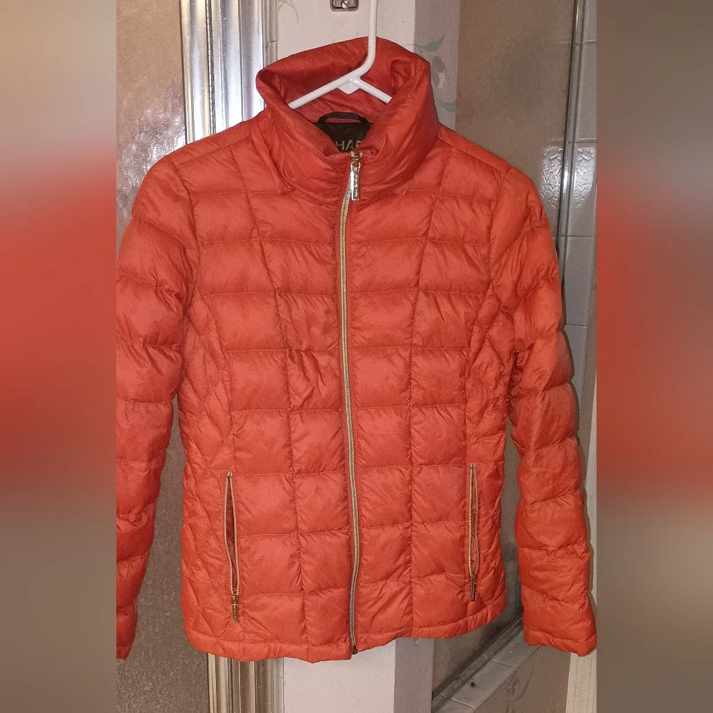 Michael Kors Women's Orange Quilted Puffer Jacket Small